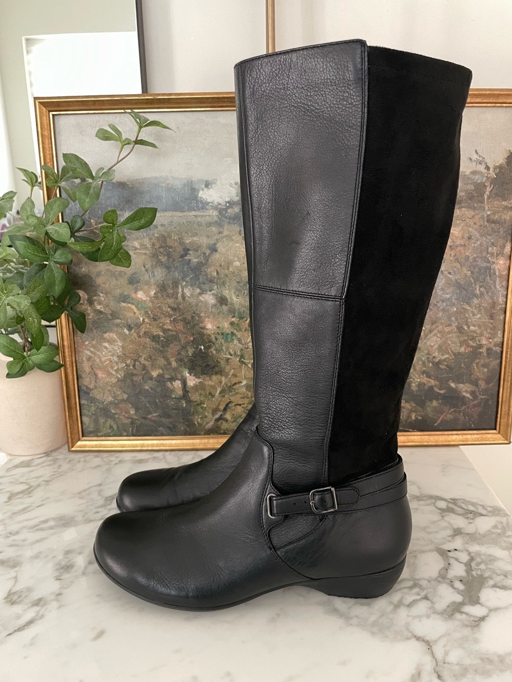 Dansko Francesca Knee High Riding Boots Size 11 (42) Black Leather Sporty Calf